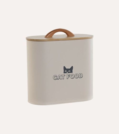 Bote de Comida para Gatos con Tapa de Bambú