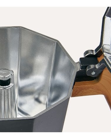 Cafetera Italiana Negro Mate con Acabado de Madera