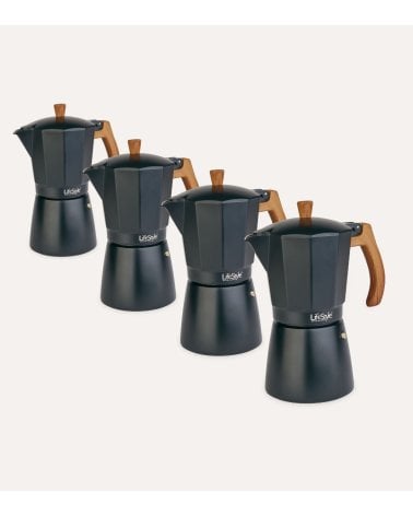 Cafetera Italiana Negro Mate con Acabado de Madera