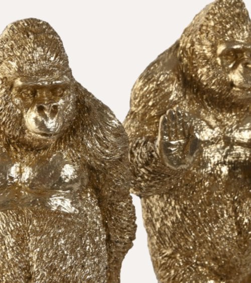 Sujetalibros de Gorila Dorado de Resina