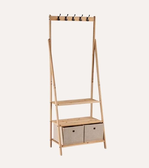 Perchero de Pie con 2 Cestas de Almacenmiento