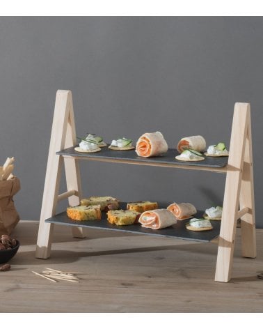 Expositor de 2 Niveles de Pizarra y Madera