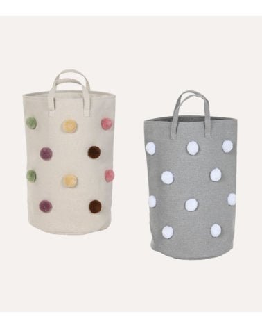 Cesta de Pompones con Asas de Poliéster