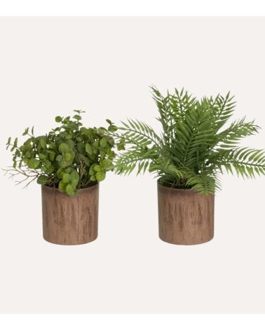 Planta Decorativa en Maceta con Acabado de Madera