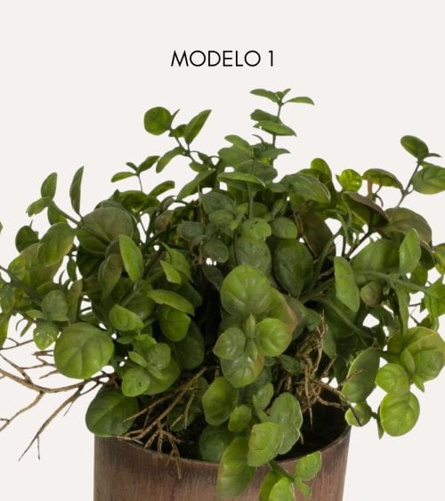 Planta Decorativa en Maceta con Acabado de Madera