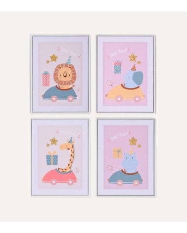 Cuadro Infantil Animalito en Coche con Textura