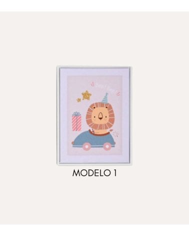 Cuadro Infantil Animalito en Coche con Textura