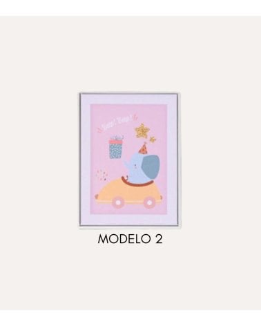 Cuadro Infantil Animalito en Coche con Textura