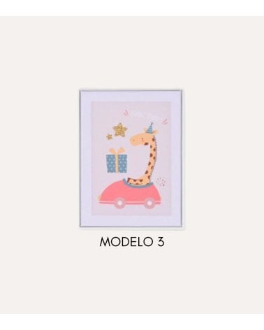 Cuadro Infantil Animalito en Coche con Textura