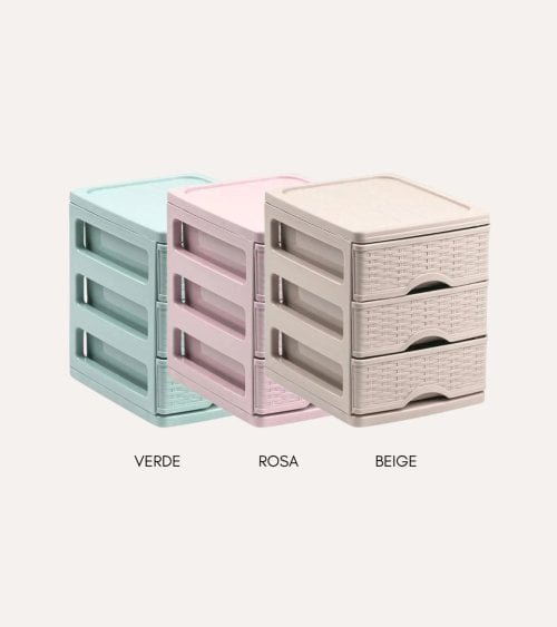 Cajonera Turia con 3 Cajones Pastel Mimbre