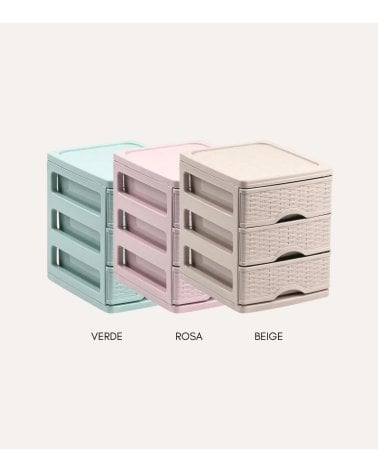 Cajonera Turia con 3 Cajones Pastel Mimbre
