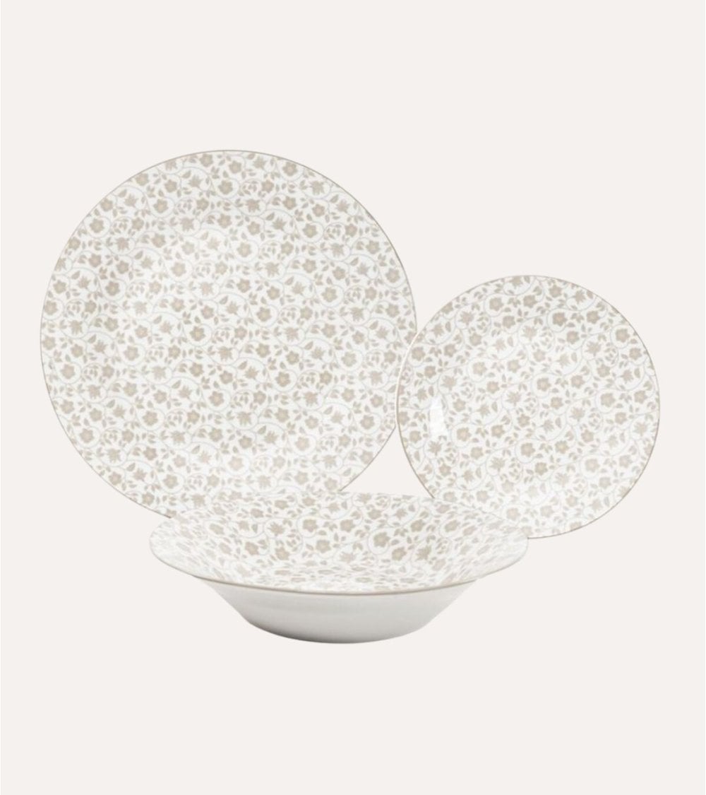 Vajilla de Porcelana Crema 18 Piezas con Diseño de Flores