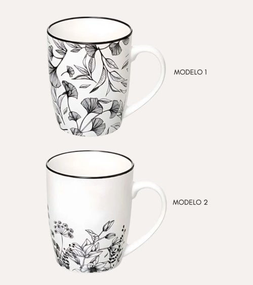 Taza Alta Floral Blanco y Negro