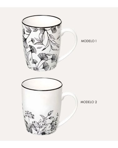 Taza Alta Floral Blanco y Negro