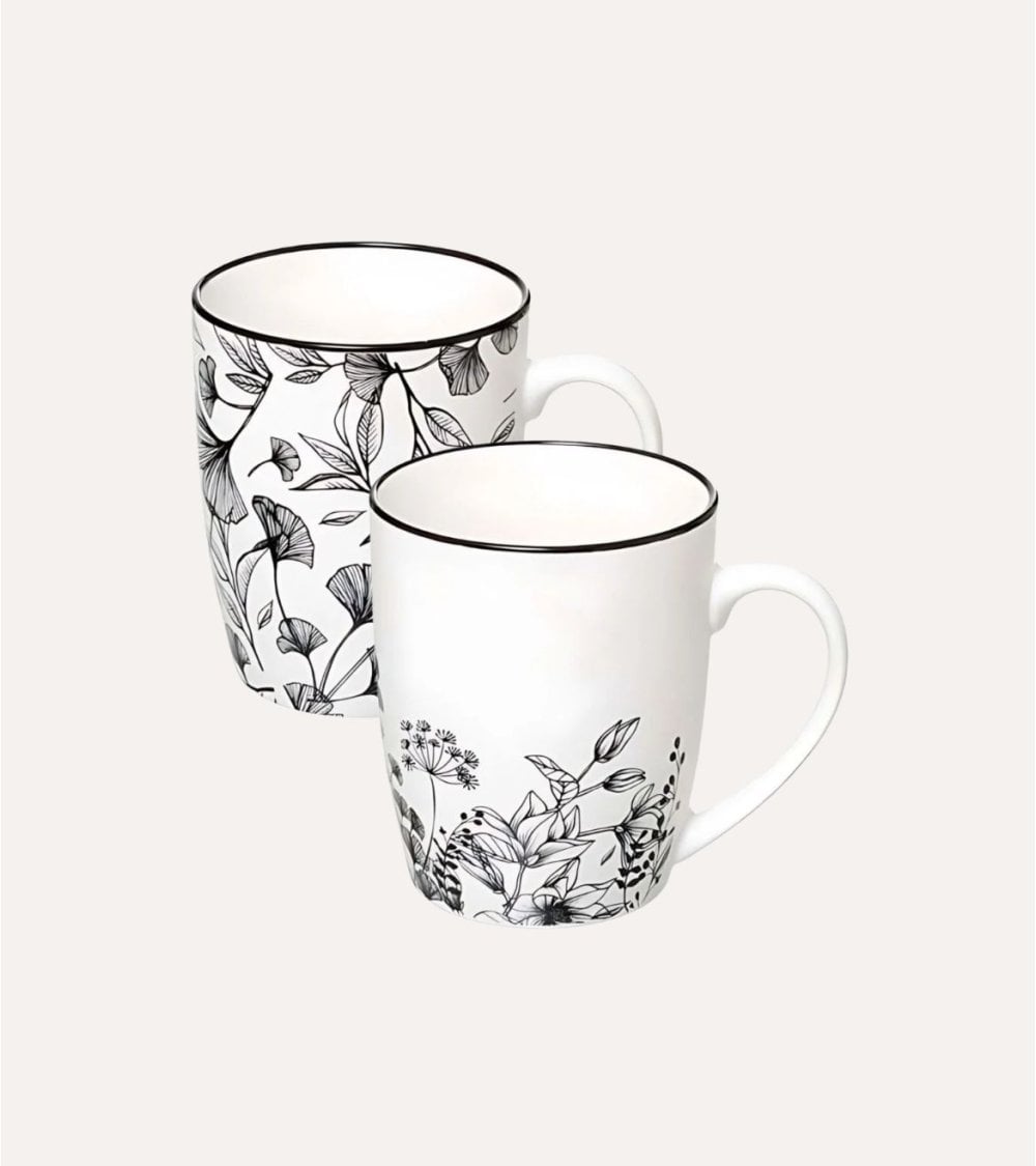 Taza Alta Floral Blanco y Negro