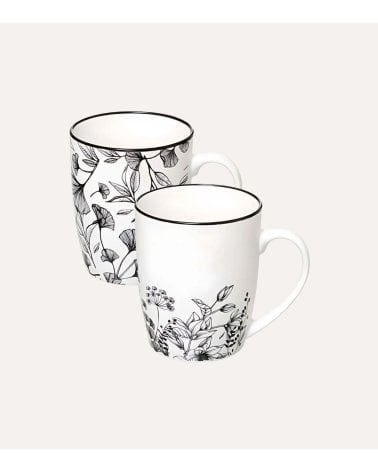 Taza Alta Floral Blanco y Negro