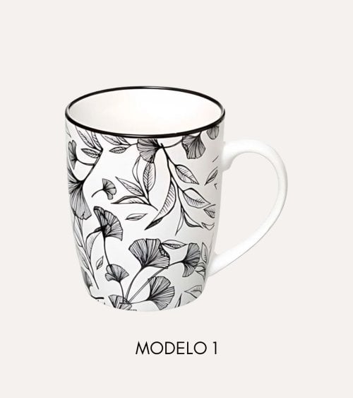 Taza Alta Floral Blanco y Negro