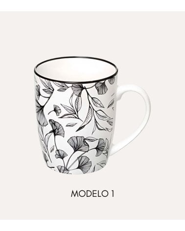 Taza Alta Floral Blanco y Negro