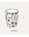 Taza Alta Floral Blanco y Negro