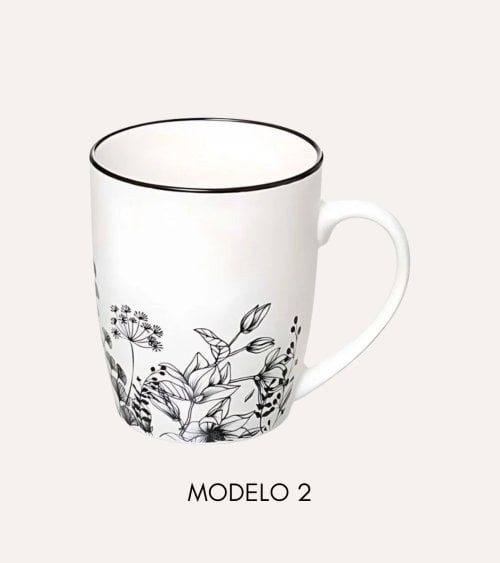 Taza Alta Floral Blanco y Negro