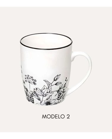 Taza Alta Floral Blanco y Negro