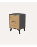 Mesita de Noche Salor Gris y Roble de 2 Cajones