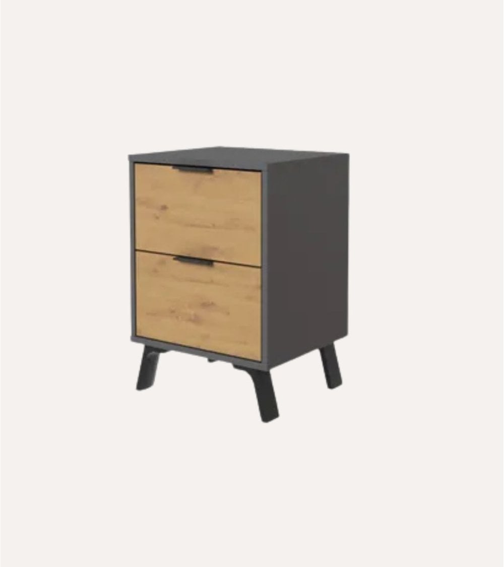 Mesita de Noche Salor Gris y Roble de 2 Cajones