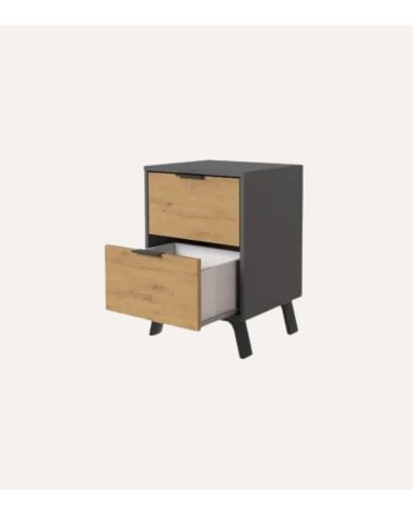 Mesita de Noche Salor Gris y Roble de 2 Cajones