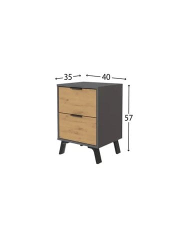 Mesita de Noche Salor Gris y Roble de 2 Cajones