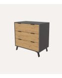 Cómoda Salor Gris y Roble con 3 Cajones