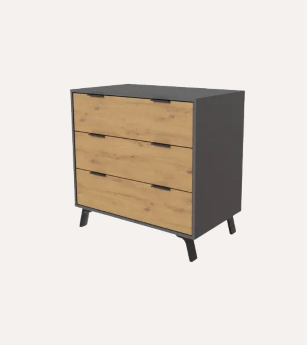 Cómoda Salor Gris y Roble con 3 Cajones