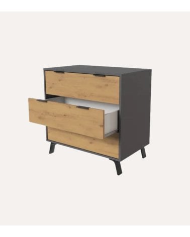 Cómoda Salor Gris y Roble con 3 Cajones