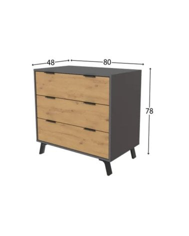 Cómoda Salor Gris y Roble con 3 Cajones