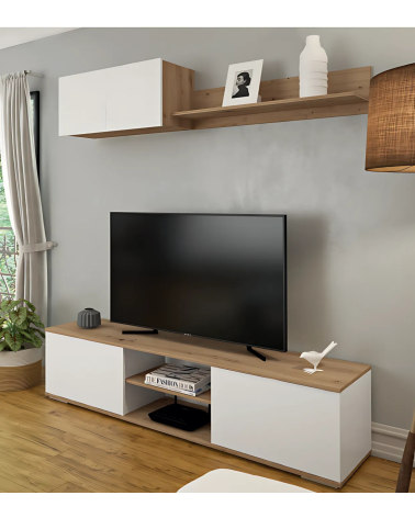 Composición de Salón Roble y Blanco de 2 Piezas