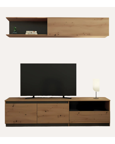 Composición de Salón Roble y Gris Oscuro de 2 Piezas