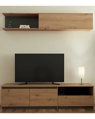 Composición de Salón Roble y Gris Oscuro de 2 Piezas