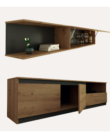 Composición de Salón Roble y Gris Oscuro de 2 Piezas
