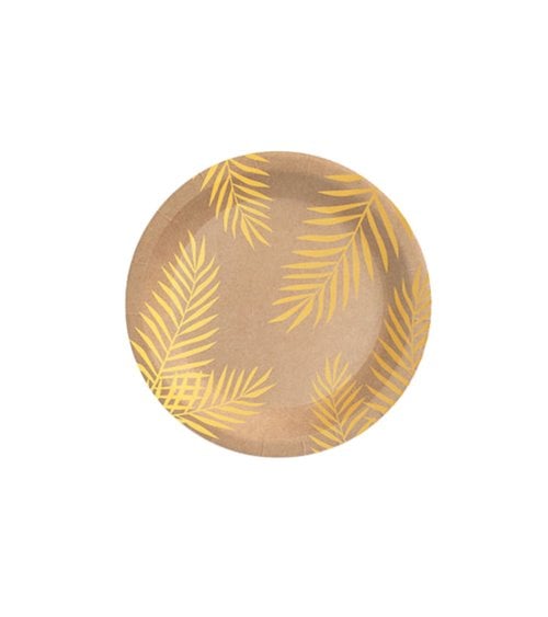Plato de Postre Biodegradable Kraft con Hojas Doradas Pack 8
