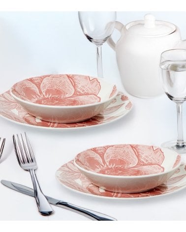 Vajilla de 18 Piezas Flores Rojas de Porcelana