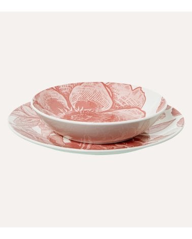 Vajilla de 18 Piezas Flores Rojas de Porcelana