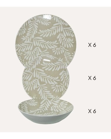 Vajilla de 18 Piezas Ramas Beige de Porcelana