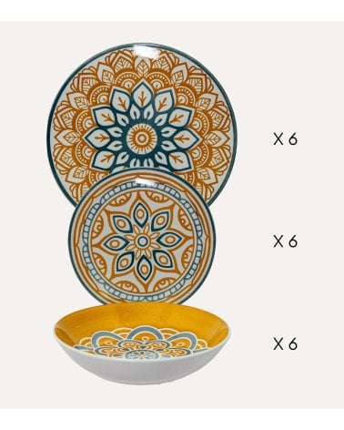Vajilla de 18 Piezas Cúrcuma de Porcelana