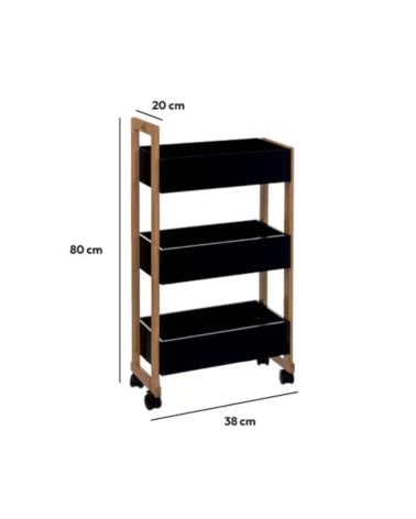 Carrito de Bambú con Ruedas de 3 Niveles