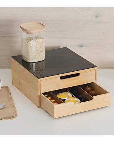 Portacapsulas de 2 Cajones de Bambú