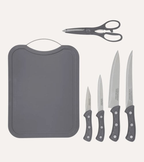 Set de 4 Cuchillos, Tabla de Corte y Tijeras de Cocina