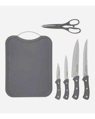 Set de 4 Cuchillos, Tabla de Corte y Tijeras de Cocina