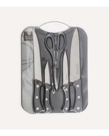 Set de 4 Cuchillos, Tabla de Corte y Tijeras de Cocina