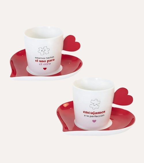 Set de Tazas y Platos Corazones de Cerámica