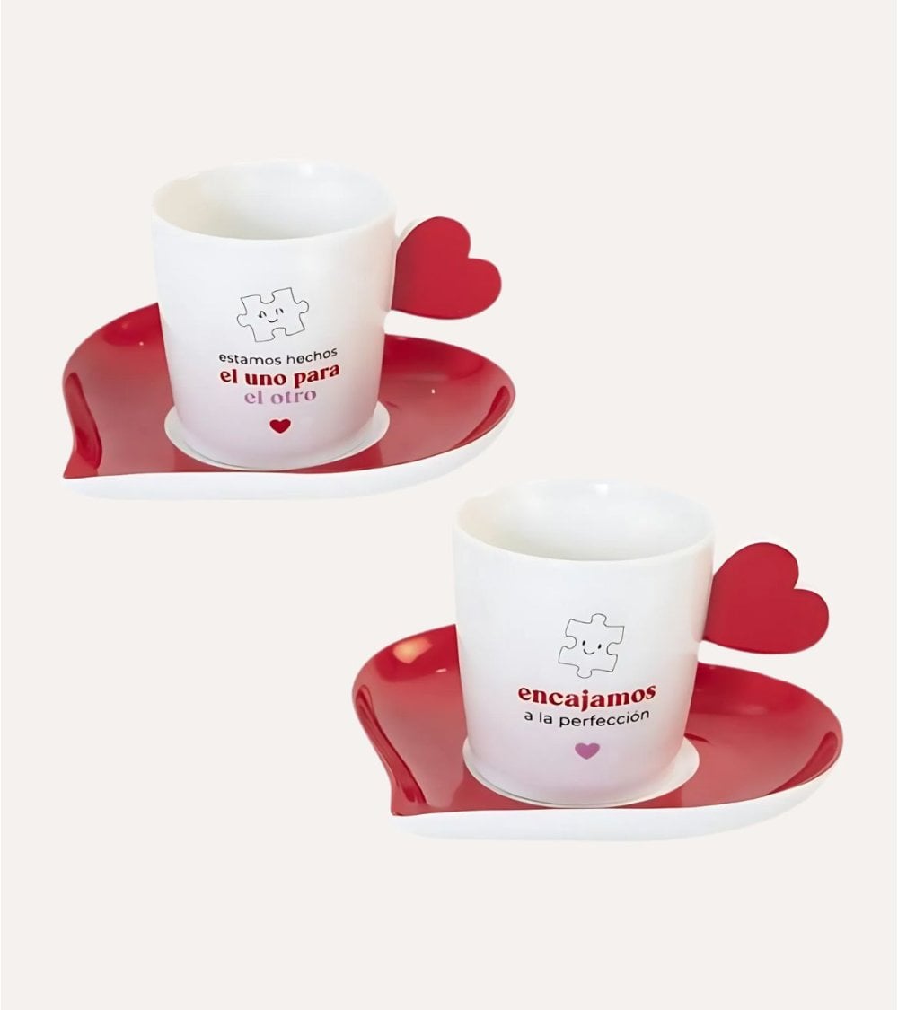 Set de Tazas y Platos Corazones de Cerámica
