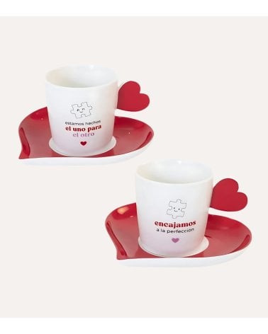 Set de Tazas y Platos Corazones de Cerámica
